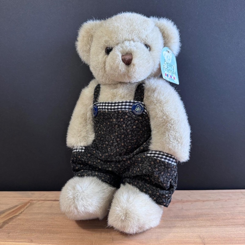 Vintage Aurora Beary Friends‎ White Teddy Bear Buzz 10" Overalls Plush NWT